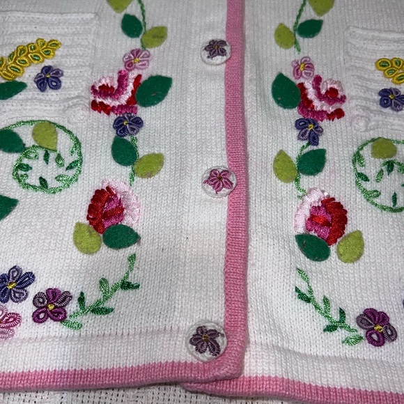 Storybook Knits 3X Floral Embroidered Sweater Vest Cottagecore Pink Trim - Picture 12 of 13